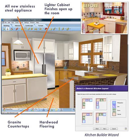Virtual kitchen designer will help you to free design your kitchen from different countertops, a variety of cabinet color and backsplash. Kitchen Design Software | Virtual Architect