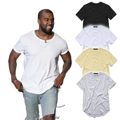 Mens T Shirt Kanye West Extended T Shirt Men Clothing Curved Hem Long
