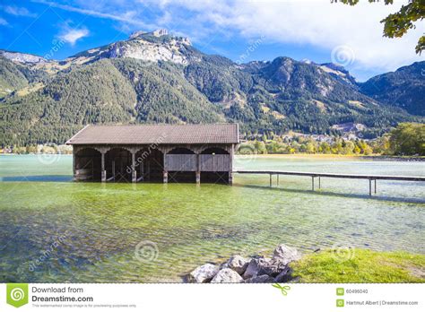 Boathouse At The Lake Stock Photo Image Of Alps Mountain 60496040