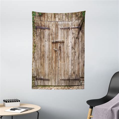 Rustic Tapestry Old Oak Closed Garage Door With Steel Hinges Vintage