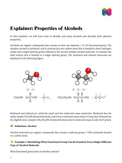 Lesson Properties Of Alcohols Nagwa