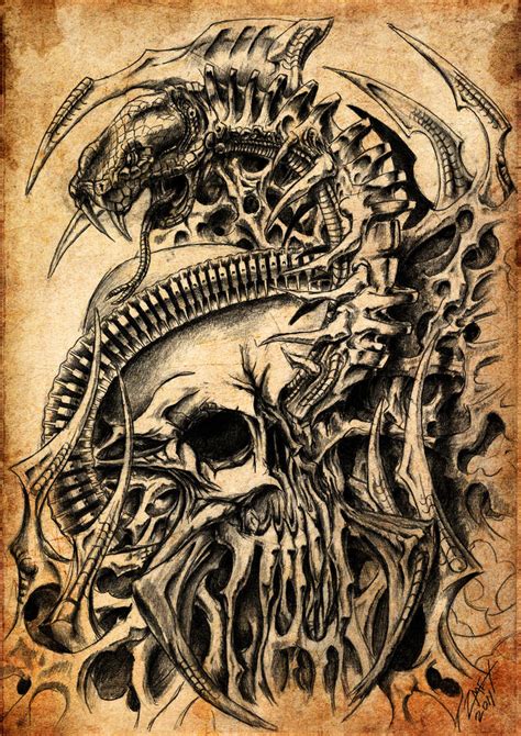 Skull And Snake Biomech By Zmeymh On Deviantart