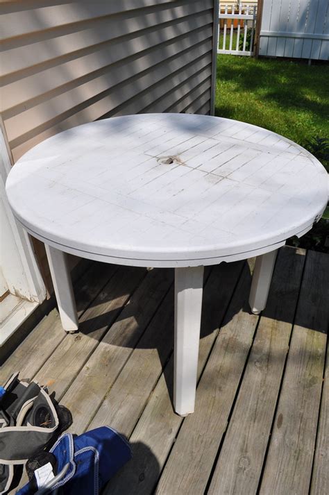 Top brands & styles · up to 70% off · a zillion things home Plastic white, Patio table - $10 | (one leg is slightly ...