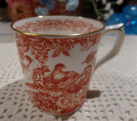 Royal Crown Derby Bone China England Demitasse Cup And Saucer Red Aves