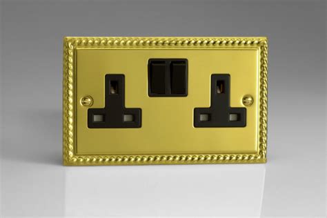 Varilight Classic Georgian Brass 2 Gang 13a Double Pole Switched Socket