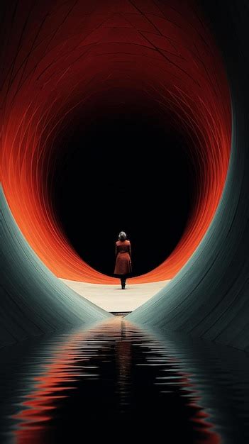 Premium Ai Image A Woman Walks In A Tunnel With A Red Light On The