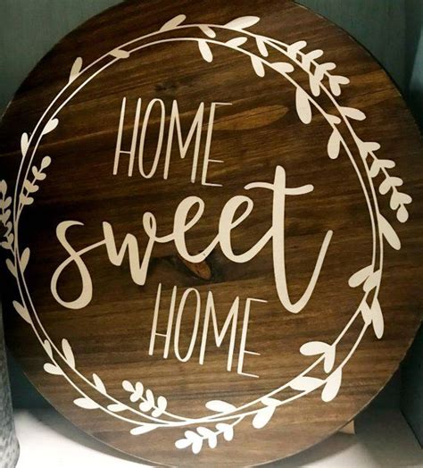Home Sweet Home Hand Lettered Circle Wood Sign Rustic Farmhouse
