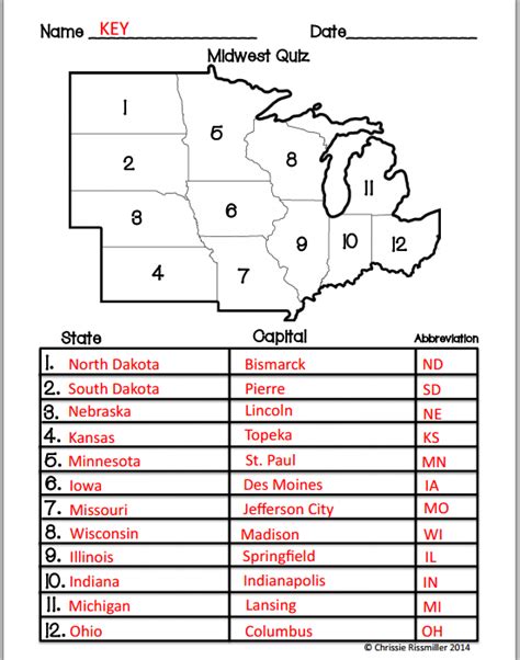 Midwest States And Capitals Quiz Printable This Online Quiz Is Called The