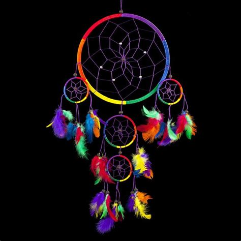 Dream Catcher ~ Traditional Rainbow Multi Color With Feathers 85