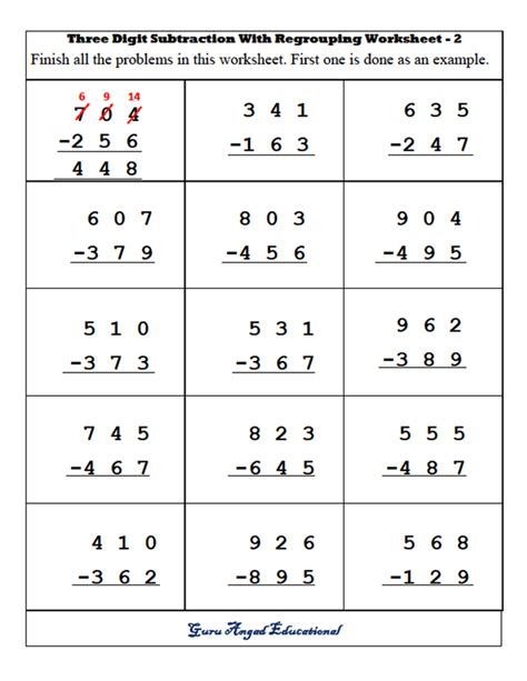 3rd Grade Subtraction With Regrouping Worksheets Worksheets For