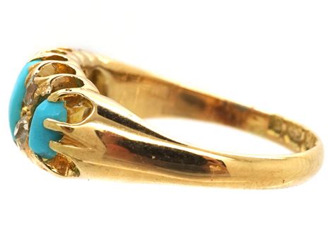 18ct Gold Three Stone Turquoise Diamond Ring 843L The Antique