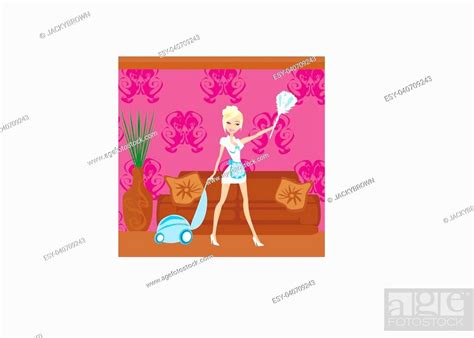 Sexy Pinup Style French Maid Cleans The Room Stock Vector Vector And