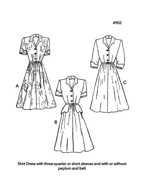 1940s Shirt Dress With Or Without Peplum Vintage Sewing Pattern Bust 36
