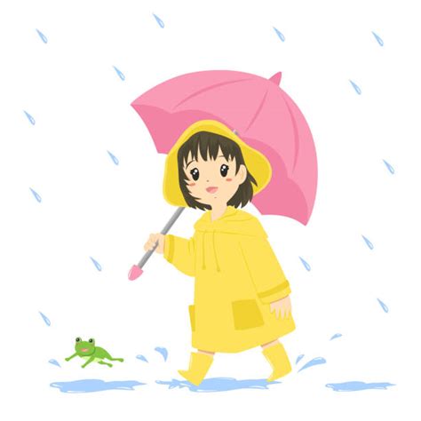 Clip Art Of Young Smiling Girl Holding Umbrella