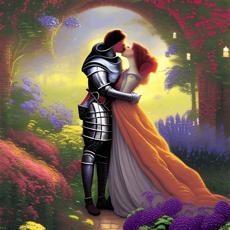 The Kiss Painting Medieval Knight And Victorian Lady In Love · Creative