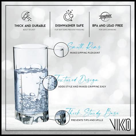Vikko Drinking Glasses 12 Oz Drinking Glasses Set Of 6 Crystal Clear Glass Cups For Water Or