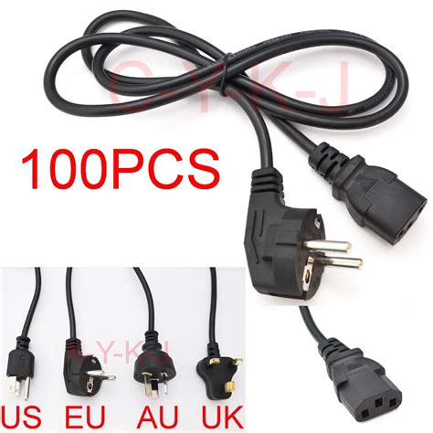 100pcs Universal 3 Prong Power Cord Cable 12m Uk Plug Eu Plug Us