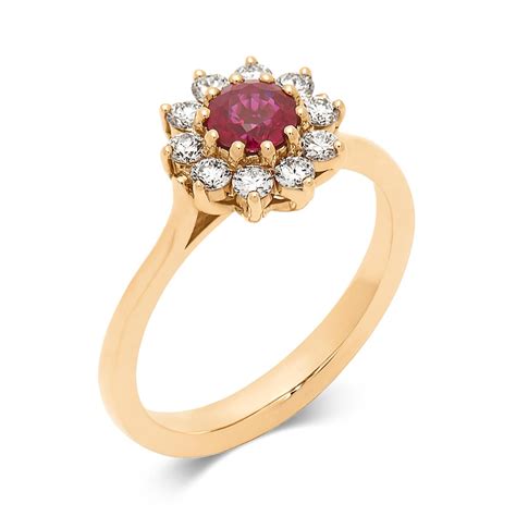 Ruby And Diamond Cluster Engagement Ring Pravins