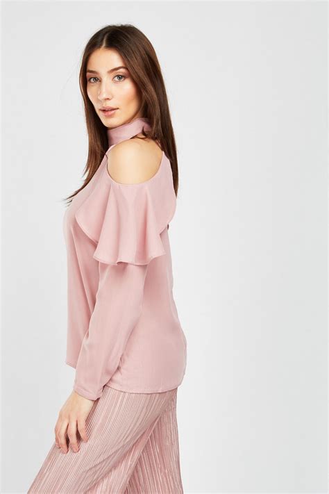 Ruffle Cold Shoulder Pink Blouse Just 7