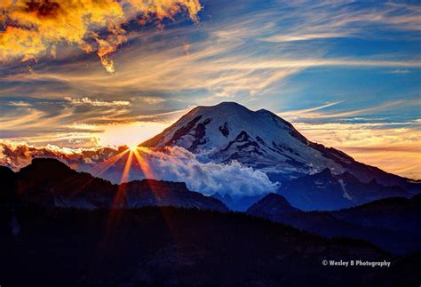 Mt Rainier Sunset Scenic Photography Washington State Travel