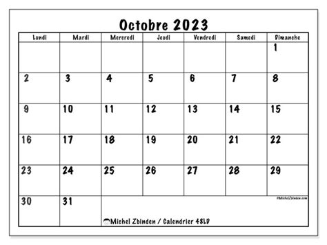 Calendrier Octobre 2023 à Imprimer “47ld” Michel Zbinden Mc