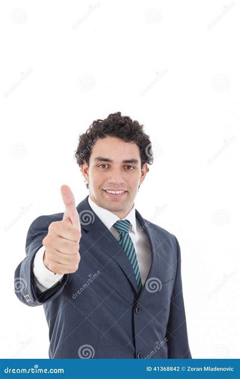 Happy Successful Businessman Showing Thumbs Up Gesture Stock Photo