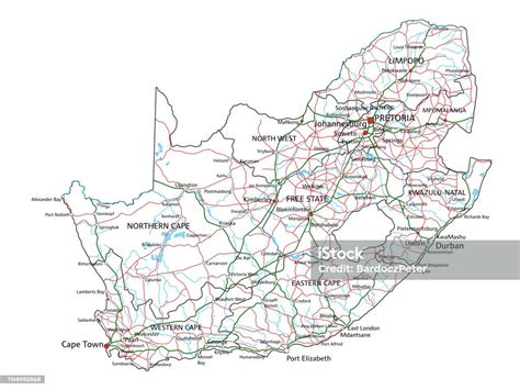 High Detailed South Africa Road Map With Labeling Stock Illustration