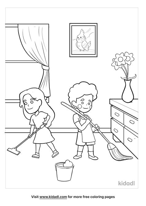 Cleaning Room Coloring Page Free At Home Coloring Page Coloring Nation