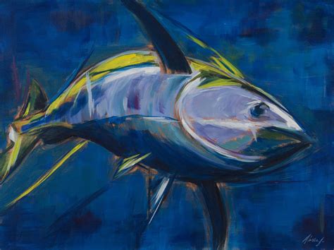 Yellow Fin Tuna Original Acrylic Painting Hooked For Life