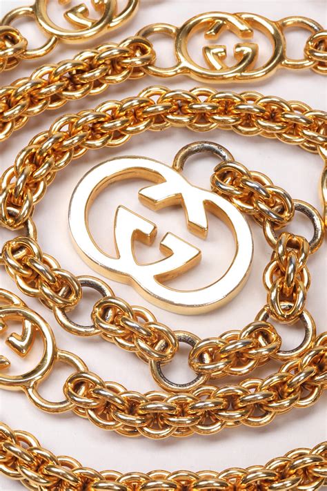 Vintage Gucci Gold Interlocking Gg Logo Chain Belt Recess