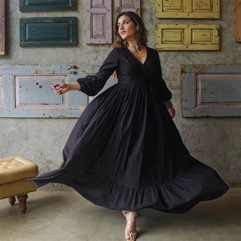 Buy Bunai Black Schiffli Long Cotton Maxi Dress For Women Online Bunaai