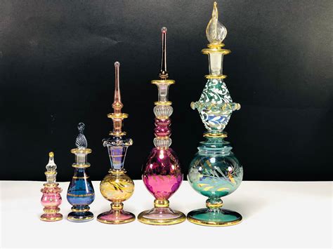 Set Of Five Egyptian Hand Blown Glass Perfume Bottles Set Etsy Canada
