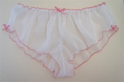 French Knickers Sheer Chiffon Panties White With Pink Lingerie Etsy Uk