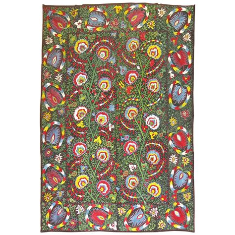 Large Colorful Floral Embroidered Vintage Suzani Panel For Sale At 1stdibs
