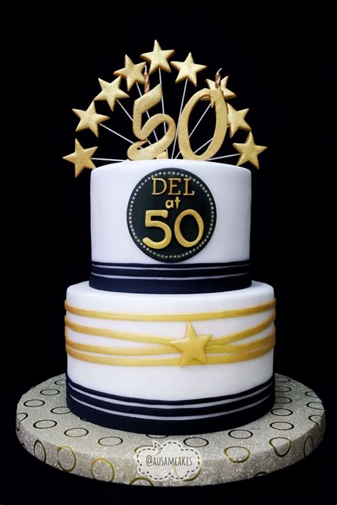 50th Birthday Cake Gold Black White Pastel 50 Años Tortas Para