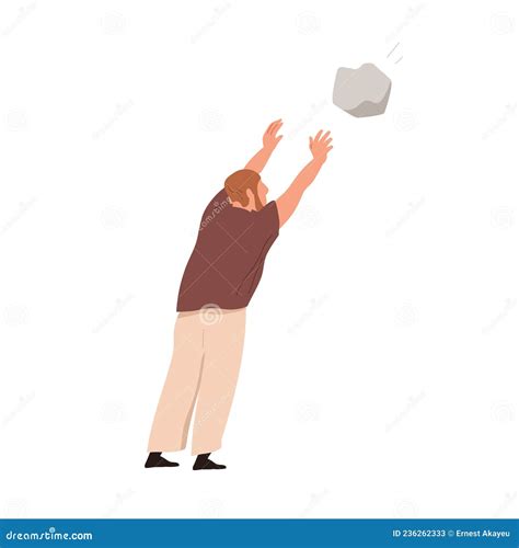 Man Throwing Big Stone Angry Aggressive Person Casting Rock Attacking