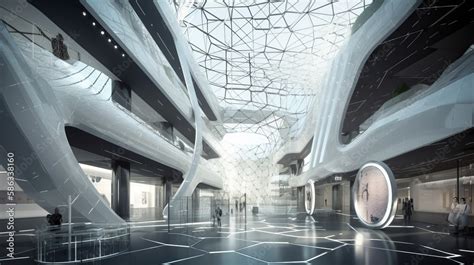 Design Concept Of A Futuristic Shopping Mall Interior Showcasing