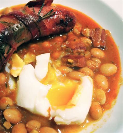Braised Borlotti Beans With Sausages And Poached Eggs Mustard With Mutton