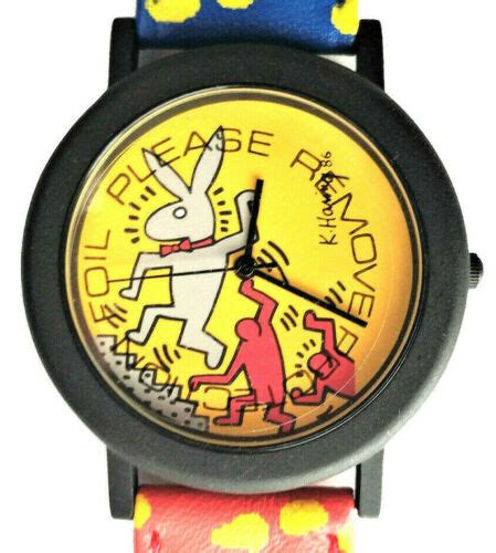 Rare Sel Keith Haring Retro Art Watch Leather Band Quartz Unisex Swiss