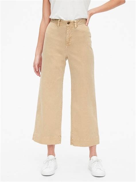 High Rise Wide Leg Crop Khakis Cropped Chinos Pants For Women Khaki