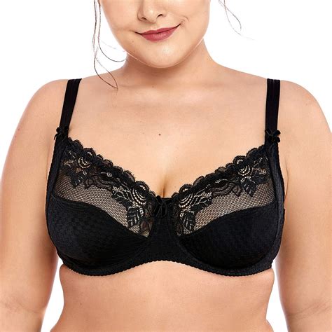 Delimira Women S Floral Sheer Lace Unlined Plus Size Underwire Bra Non Padded Black E At