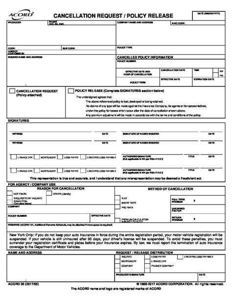 Acord Cancellation Form Fillable Printable Form Templates And Letter