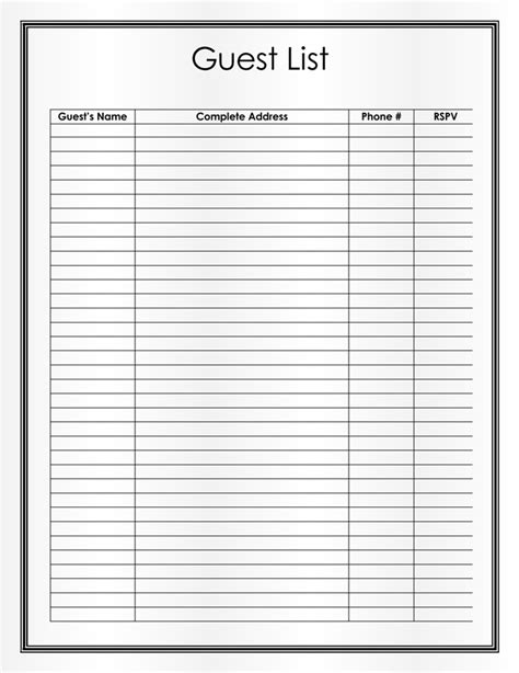 Guest List Template Excel Free Download Rating 5 Out Of 5 Printable