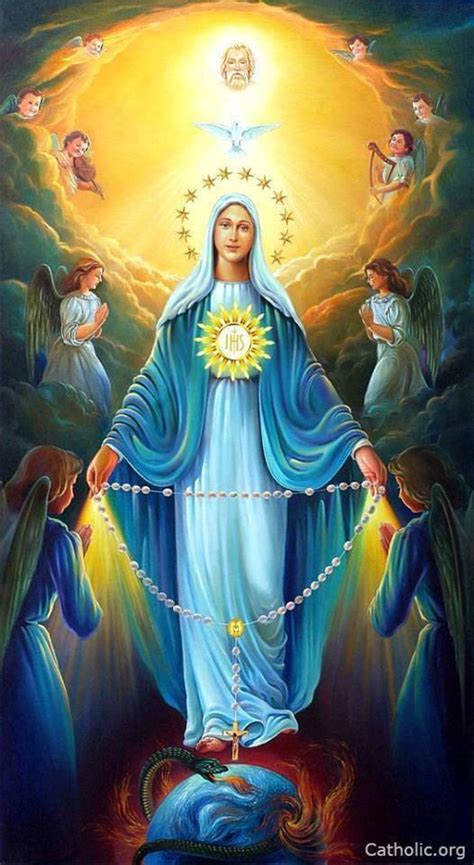 An Image Of The Virgin Mary With Angels Surrounding Her And Text