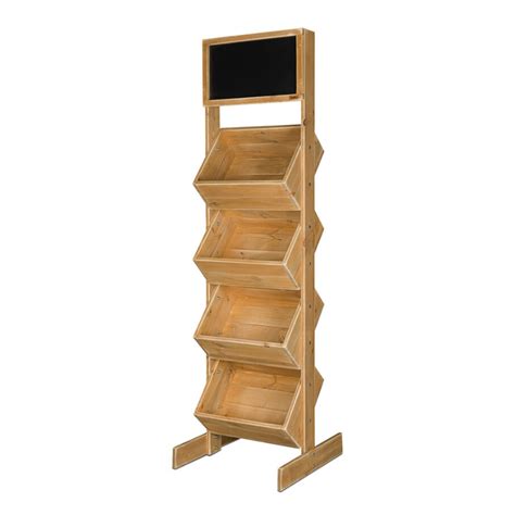 4 Tier Wooden Display Stand With Chalkboard Top Solid Wood Tradis