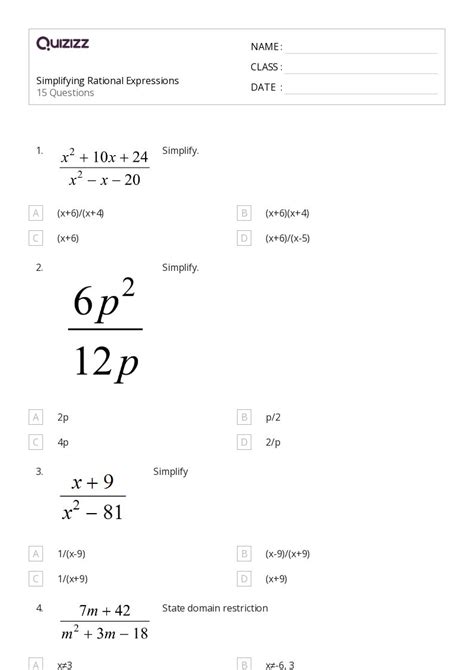 50 Rational Expressions Equations And Functions Worksheets On Quizizz Free And Printable