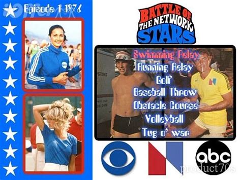 An Advertisement For The Battle Of The Network Stars Featuring Two Men And One Woman In Bathing