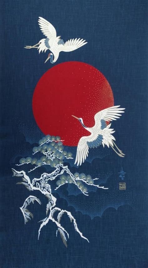 Red Moon Japanese Artwork Japanese Art Japanese Painting