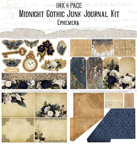 Midnight Gothic Printable Junk Journal Kit Vintage Ephemera Etsy