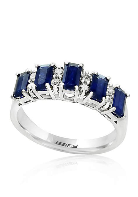 Two approximately 3.75x6mm rectangular cut blue sapphires center diamond carat weight: Effy® Emerald Sapphire & Diamond Ring in 14K White Gold | belk